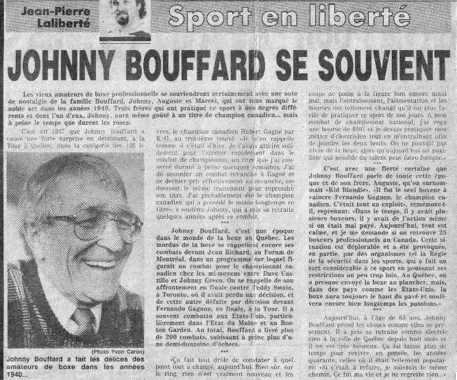 Johnny Bouffard entrevue journal de Québec 1985