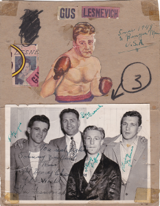 Photo de groupe avec Kid Tangais, Gus Lesnevich, Johnny Bouffard et Florian Debouais 5 mai 1948