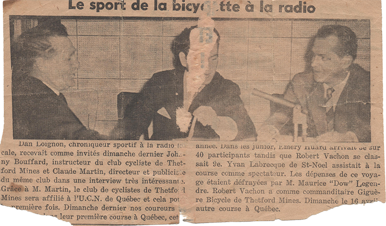Article de journal de l'entrevue de la station de radio de Thetford Mines