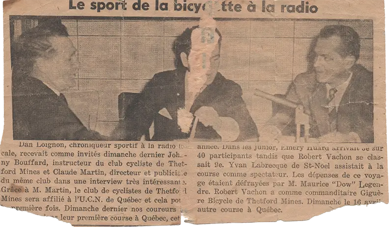 Article de journal de l'entrevue de la station de radio de Thetford Mines